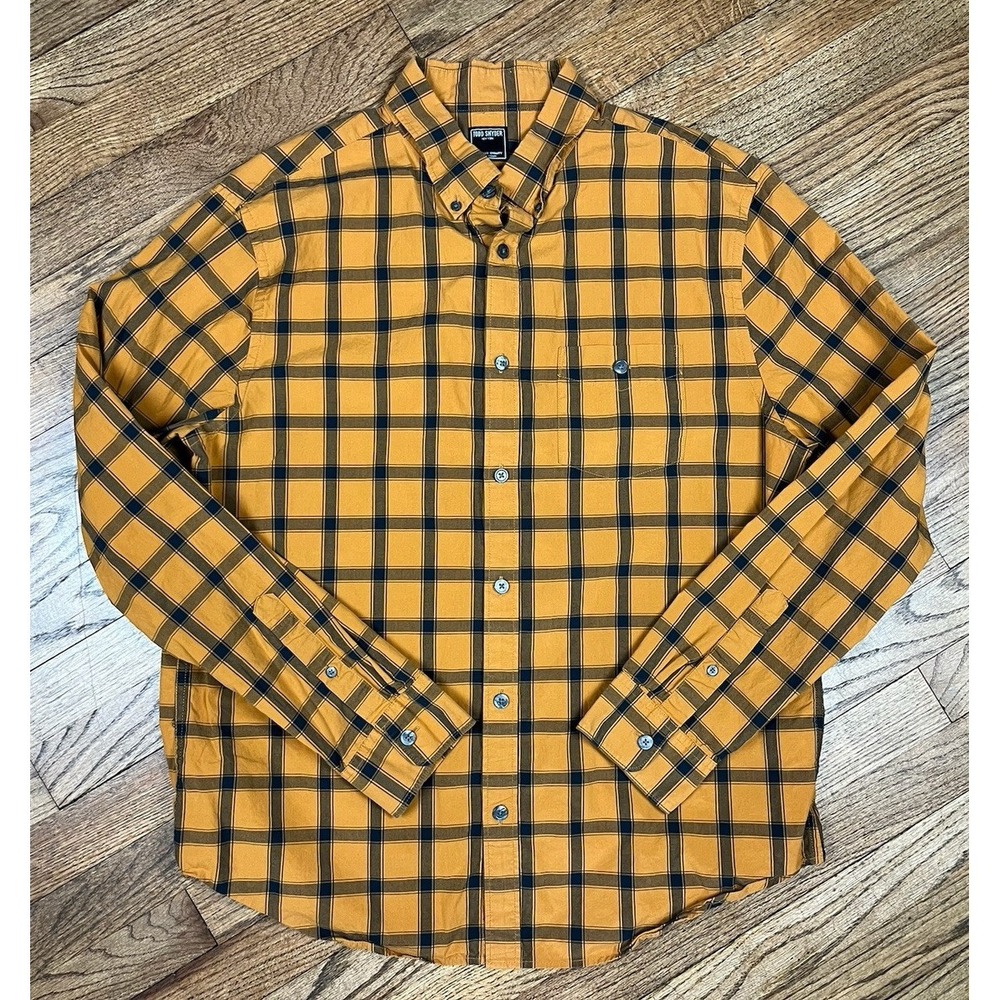 Todd Snyder Flannel Button Down Shirt Men's Size Large Gold Plaid‎ 100% Cotton